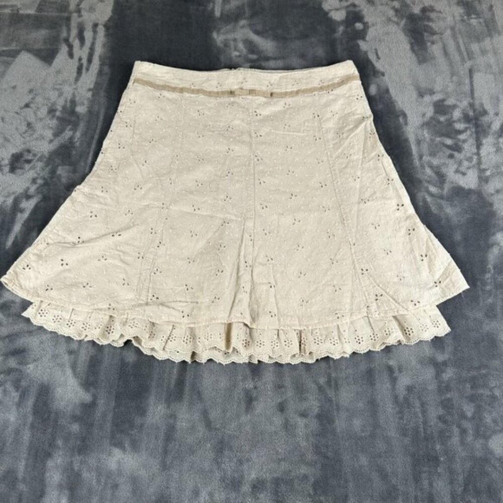 Joe Benbasset Mini Skirt Women SZ 9 White Flare Tiered Boho Cottage Flowy Eyelet